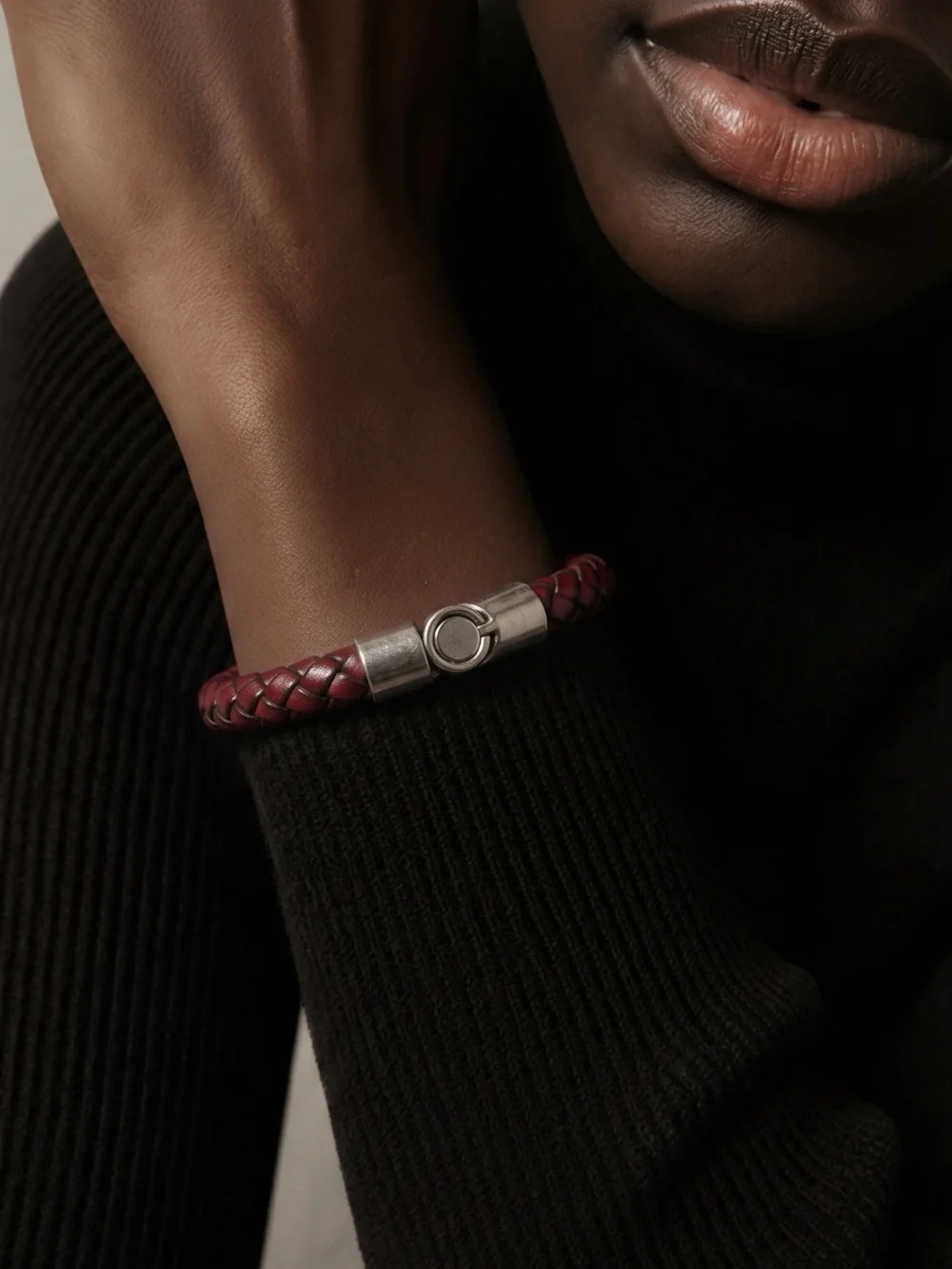 Braided Leather Men's Bracelet - burgundy leather☑️